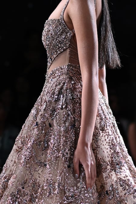 Buy_Dolly J_Beige Tulle Sequins, Beads, Crystals Alexandra Floral Embroidered Gown _Online_at_Aza_Fashions