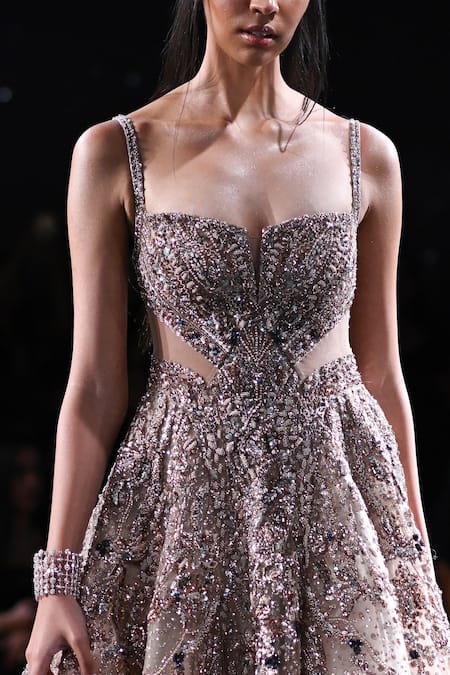 Shop_Dolly J_Beige Tulle Sequins, Beads, Crystals Alexandra Floral Embroidered Gown _Online_at_Aza_Fashions