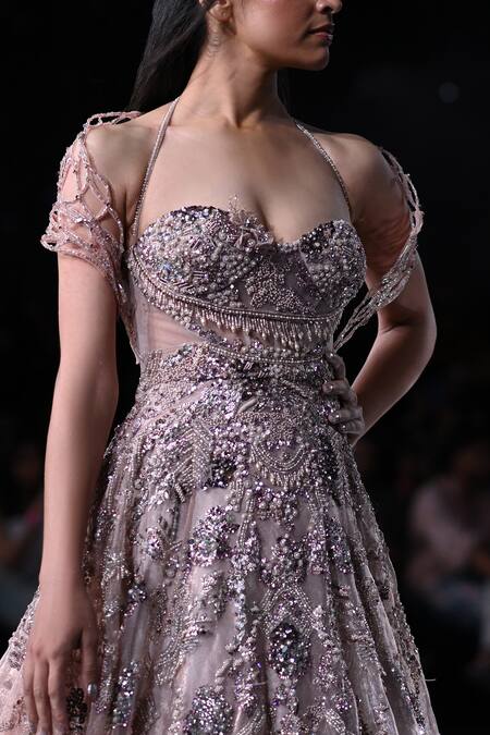 Shop_Dolly J_Pink Tissue Crystals, Pearls Sweetheart Neck Aris Metallic Embroidered Gown _Online_at_Aza_Fashions