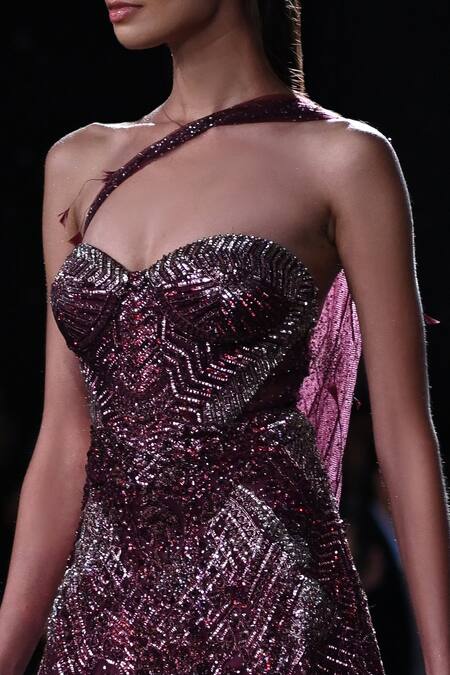 Dolly J Maroon Tulle Crystals Sweetheart Neck Hebe Embroidered Bustier Gown Online at Aza Fashions Dolly J_Maroon Tulle Crystals Sweetheart Neck Hebe Embroidered Bustier Gown _Online_at_Aza_Fashions