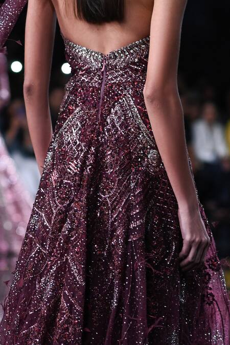 Shop Dolly J Maroon Tulle Crystals Sweetheart Neck Hebe Embroidered Bustier Gown Online at Aza Fashions Shop_Dolly J_Maroon Tulle Crystals Sweetheart Neck Hebe Embroidered Bustier Gown _Online_at_Aza_Fashions