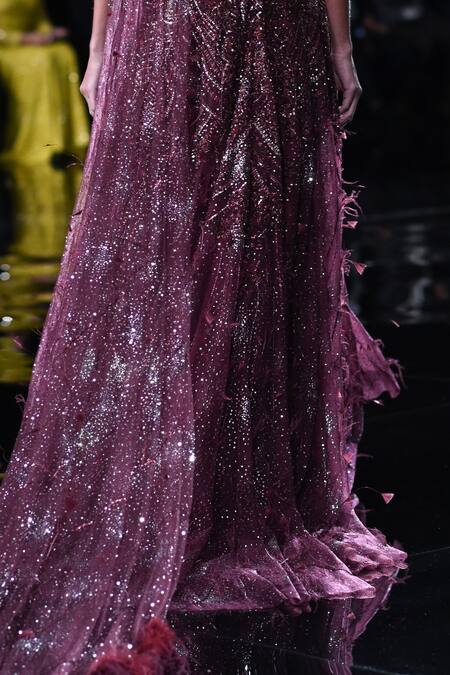 Dolly J Maroon Tulle Crystals Sweetheart Neck Hebe Embroidered Bustier Gown at Aza Fashions Dolly J_Maroon Tulle Crystals Sweetheart Neck Hebe Embroidered Bustier Gown _at_Aza_Fashions