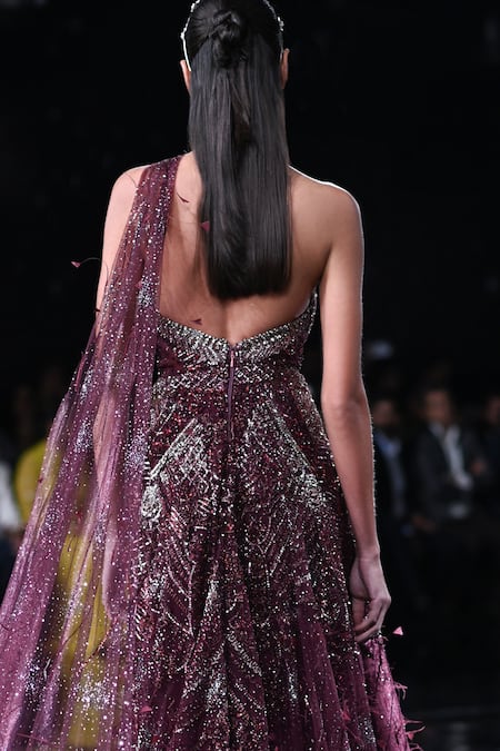 Shop Dolly J Maroon Tulle Crystals Sweetheart Neck Hebe Embroidered Bustier Gown at Aza Fashions Shop_Dolly J_Maroon Tulle Crystals Sweetheart Neck Hebe Embroidered Bustier Gown _at_Aza_Fashions