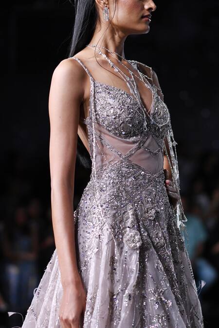 Shop Dolly J Purple Tissue Sequins, Beads, Artemis Floral Embroidered Gown With Overlay Online at Aza Fashions Shop_Dolly J_Purple Tissue Sequins, Beads, Artemis Floral Embroidered Gown With Overlay _Online_at_Aza_Fashions