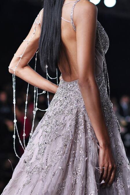 Dolly J Purple Tissue Sequins, Beads, Artemis Floral Embroidered Gown With Overlay at Aza Fashions Dolly J_Purple Tissue Sequins, Beads, Artemis Floral Embroidered Gown With Overlay _at_Aza_Fashions