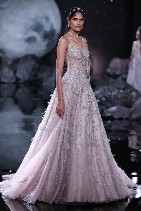 Shop Dolly J Purple Tissue Sequins, Beads, Artemis Floral Embroidered Gown With Overlay at Aza Fashions Shop_Dolly J_Purple Tissue Sequins, Beads, Artemis Floral Embroidered Gown With Overlay _at_Aza_Fashions