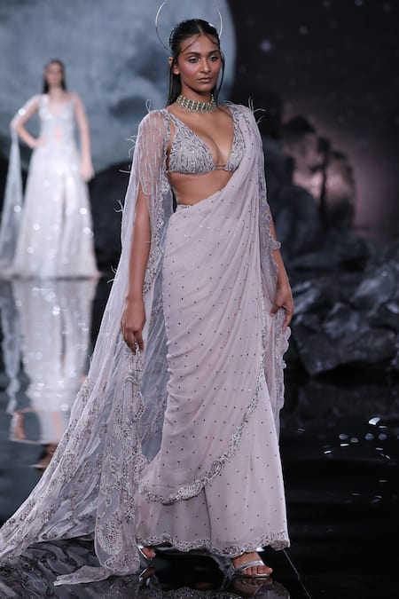 Dolly J Rhea Mukaish Embroidered Saree Cape Set 