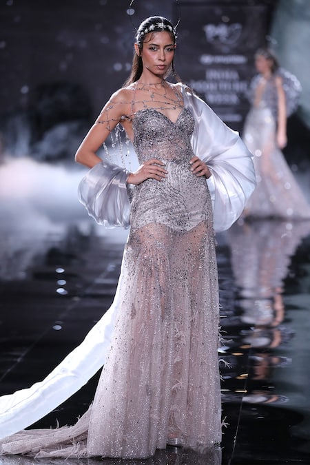 Shop Dolly J Grey Tulle Sequins, Beads, Crystals Asymmetric Helena Embroidered Bodycon Gown at Aza Fashions Shop_Dolly J_Grey Tulle Sequins, Beads, Crystals Asymmetric Helena Embroidered Bodycon Gown _at_Aza_Fashions