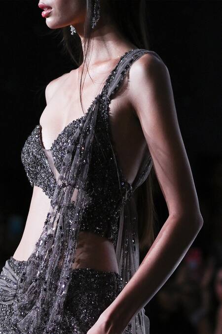 Buy_Dolly J_Grey Tulle Arete bead Embroidered Saree Gown _Online_at_Aza_Fashions