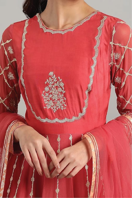 Buy Kyra By Bhavna Coral Net, Crepe, Georgette Sequins, Embroidery And Thread Anarkali Pant Set Online at Aza Fashions Buy_Kyra By Bhavna_Coral Net, Crepe, Georgette Sequins, Embroidery And Thread Anarkali Pant Set _Online_at_Aza_Fashions