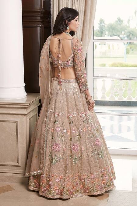 Shop_Basanti - Kapde Aur Koffee_Gold Viscose, Organza Embroidery, Sequins, Zari Sweetheart Bridal Lehenga Set_at_Aza_Fashions