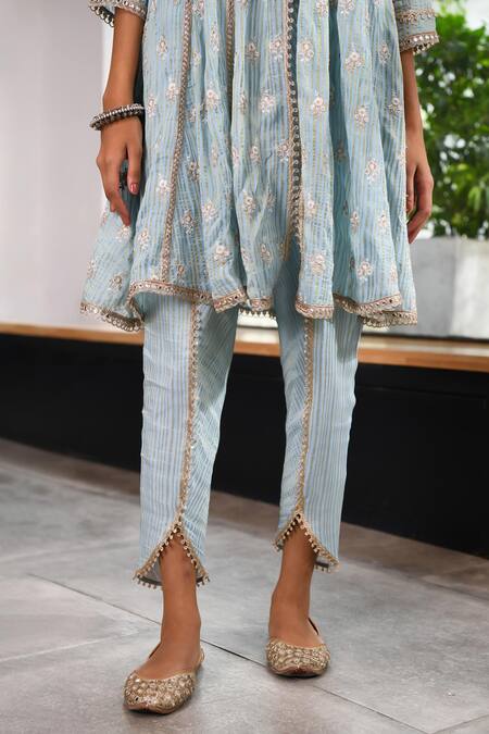 Mulmul_Blue Tencel Luxe Woven And Embroidered Finsbury Anarkali Dhoti Pant Set _at_Aza_Fashions