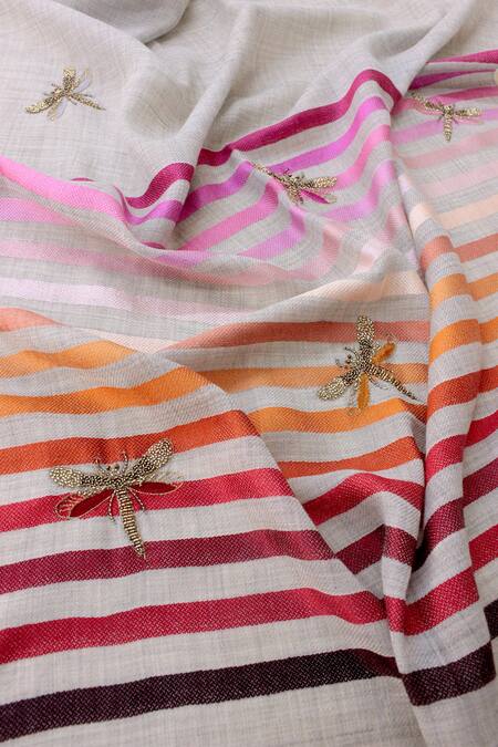 Buy Mauli Cashmere Grey Metallic Wings Embroidered Stole Online at Aza Fashions Buy_Mauli Cashmere_Grey Metallic Wings Embroidered Stole_Online_at_Aza_Fashions