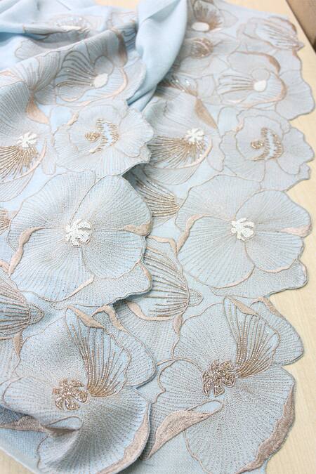 Buy_Mauli Cashmere_Blue Poppy Affair Embroidered Stole_Online_at_Aza_Fashions