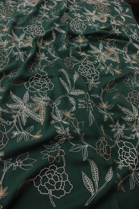 Buy_Mauli Cashmere_Green Peonies Embroidered Stole_Online_at_Aza_Fashions