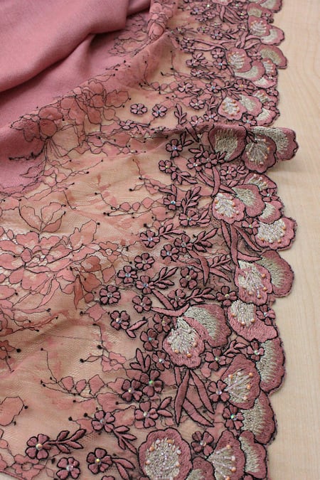Buy_Mauli Cashmere_Pink Dainty Petals Pattern Stole_Online_at_Aza_Fashions