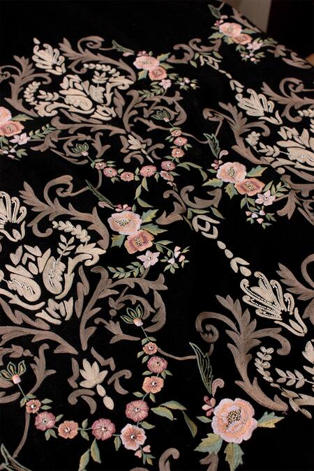 Buy_Mauli Cashmere_Black Garden Embroidered Stole_Online_at_Aza_Fashions