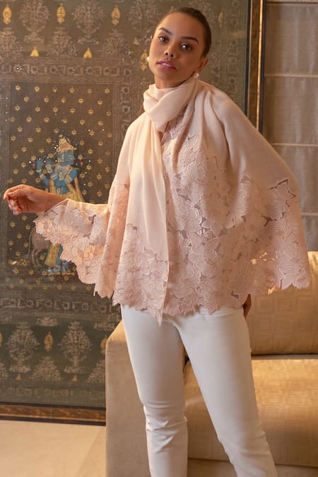 MAULI CASHMERE A Rose Dream Embroidered Stole 