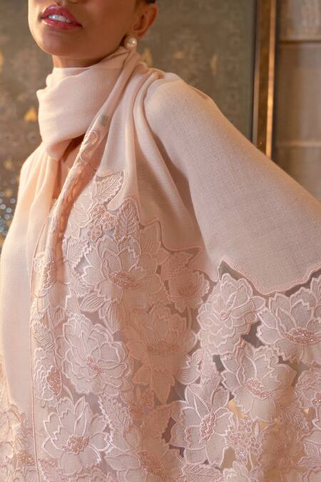 Mauli Cashmere Ivory A Rose Dream Embroidered Stole Online at Aza Fashions Mauli Cashmere_Ivory A Rose Dream Embroidered Stole_Online_at_Aza_Fashions
