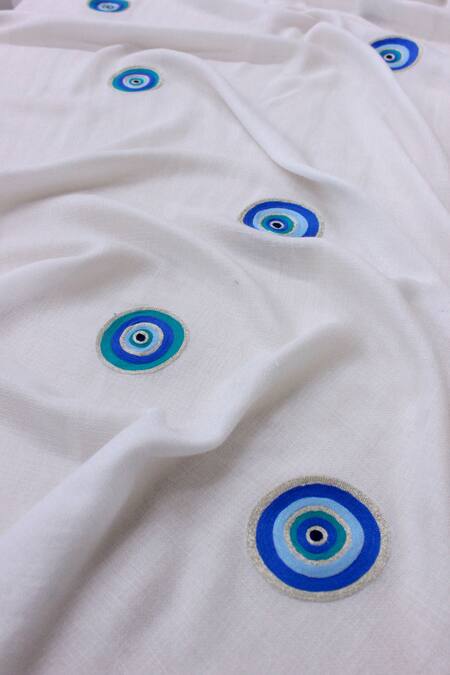 Buy_Mauli Cashmere_White The Evil Eye Embroidered Stole_Online_at_Aza_Fashions