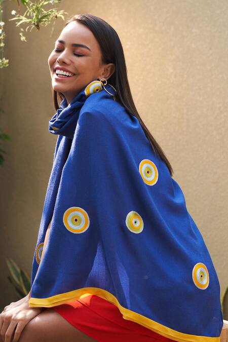 Mauli Cashmere Blue The Evil Eye Pattern Stole Online at Aza Fashions Mauli Cashmere_Blue The Evil Eye Pattern Stole_Online_at_Aza_Fashions