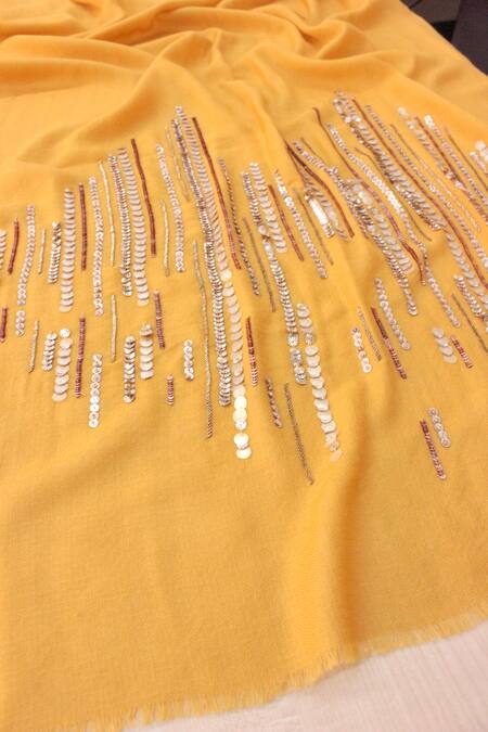 Buy_Mauli Cashmere_Yellow Shooting Stars Embroidered Stole_Online_at_Aza_Fashions