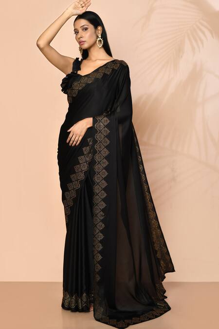 Black Georgette Saree With Gold Sequin Border Work – Label Shaurya Sanadhya