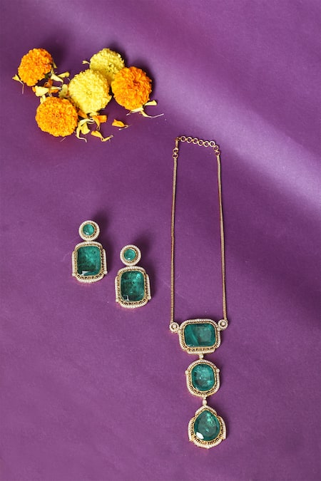 Moh-Maya By Disha Khatri Emerald Stone Embellished Pendant Necklace Set 