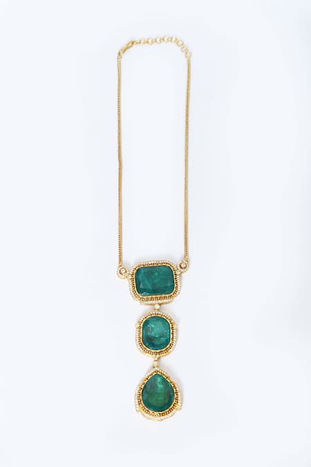 Moh-Maya By Disha Khatri_Green Diamonds, Stones Emerald Embellished Pendant Necklace Set _at_Aza_Fashions