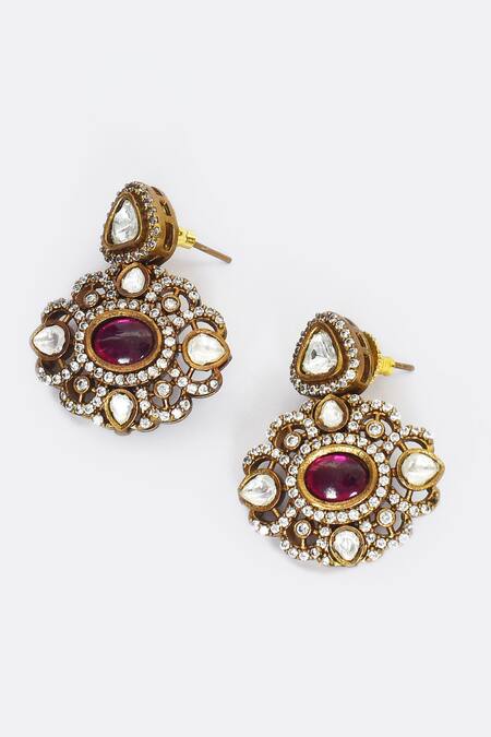 Moh-Maya By Disha Khatri_Red Diamonds, Stones Kundan Embellished Pendant Necklace Set _at_Aza_Fashions