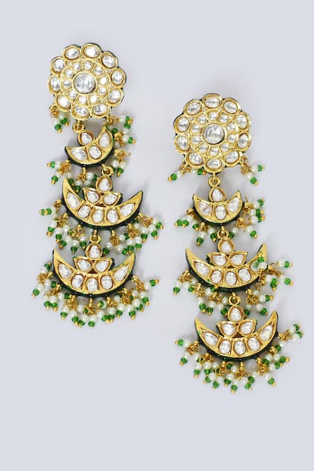 Moh-Maya By Disha Khatri_Green Beads, Diamonds Kundan Embellished Necklace Set _at_Aza_Fashions