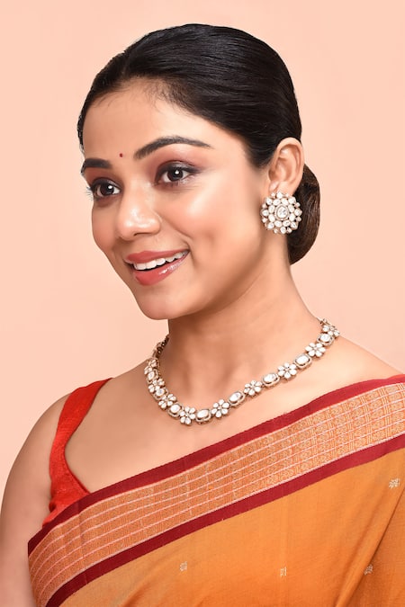 Moh-Maya by Disha Khatri Gold Plated Diamonds, Stones Polki Embellished Necklace Set 