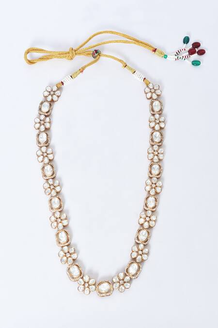 Buy_Moh-Maya By Disha Khatri_Gold Plated Diamonds, Stones Polki Embellished Necklace Set _Online_at_Aza_Fashions