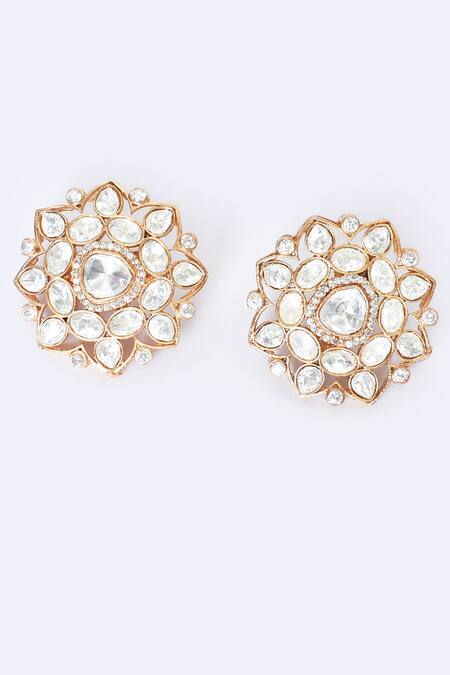 Moh-Maya By Disha Khatri_Gold Plated Diamonds, Stones Polki Embellished Necklace Set _at_Aza_Fashions