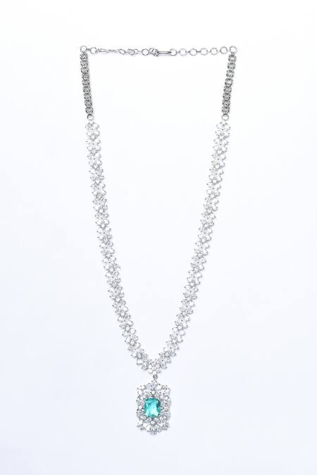 Shop_Moh-Maya By Disha Khatri_Green Stones, Zari Embellished Pendant Necklace Set _Online_at_Aza_Fashions