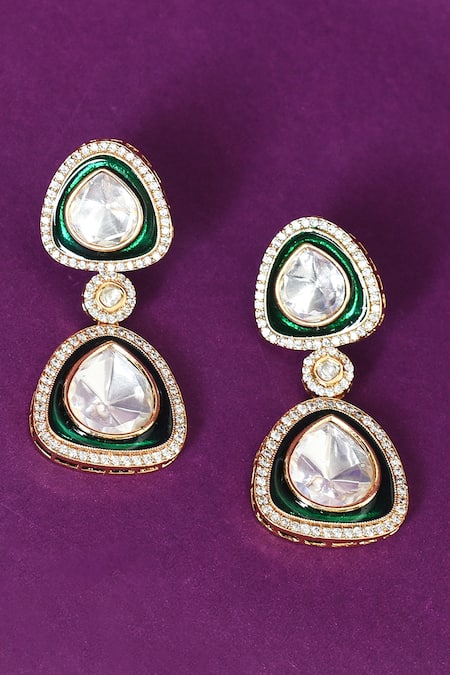 Shop_Moh-Maya By Disha Khatri_Gold Plated Imitation Diamonds Meenakari Work Earrings _at_Aza_Fashions