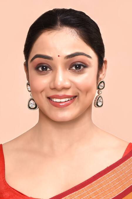 Moh-Maya By Disha Khatri_Gold Plated Imitation Diamonds Meenakari Work Earrings _Online_at_Aza_Fashions