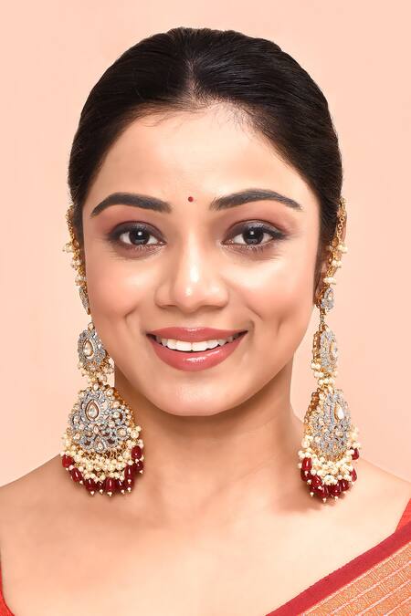 Moh-Maya By Disha Khatri_Gold Plated Pearls, Stones, Zari Zirconia Embellished Earrings _Online_at_Aza_Fashions