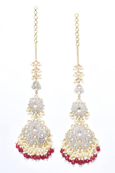 Buy_Moh-Maya By Disha Khatri_Gold Plated Pearls, Stones, Zari Zirconia Embellished Earrings _Online_at_Aza_Fashions