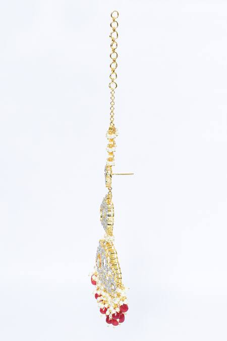 Shop_Moh-Maya By Disha Khatri_Gold Plated Pearls, Stones, Zari Zirconia Embellished Earrings _Online_at_Aza_Fashions