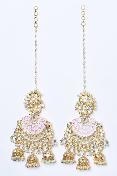 Buy_Moh-Maya By Disha Khatri_Pink Stones, Beads Meenakari Work Chandbalis _Online_at_Aza_Fashions