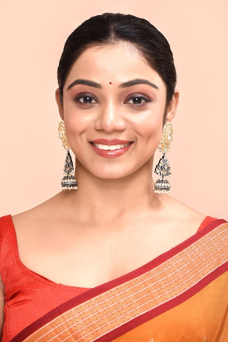 Moh-Maya By Disha Khatri_Gold Plated Beads, Diamonds Kundan Embellished Round Shaped Earrings _Online_at_Aza_Fashions