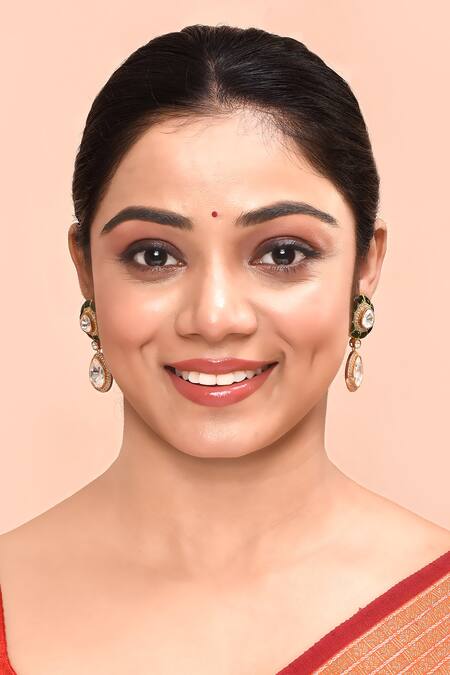 Moh-Maya By Disha Khatri_Green Diamonds, Stones Polki Embellished Earrings _Online_at_Aza_Fashions