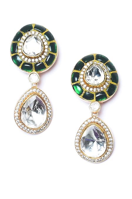 Buy_Moh-Maya By Disha Khatri_Green Diamonds, Stones Polki Embellished Earrings _Online_at_Aza_Fashions