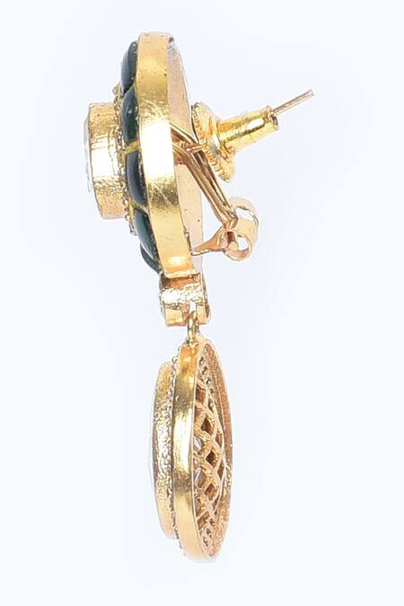 Shop_Moh-Maya By Disha Khatri_Green Diamonds, Stones Polki Embellished Earrings _Online_at_Aza_Fashions