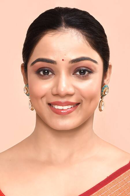 Moh-Maya By Disha Khatri_Blue Stones Tear Drop Shaped Earrings _Online_at_Aza_Fashions