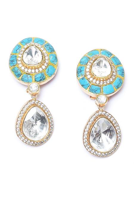 Buy_Moh-Maya By Disha Khatri_Blue Stones Tear Drop Shaped Earrings _Online_at_Aza_Fashions