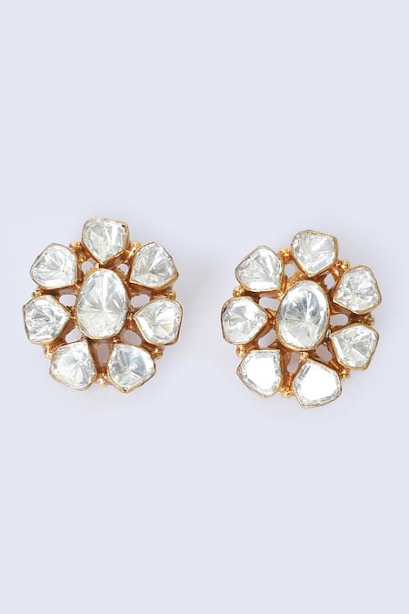 Buy_Moh-Maya By Disha Khatri_Gold Plated Diamonds, Stones Kundan Polki Embellished Stud Earrings _Online_at_Aza_Fashions