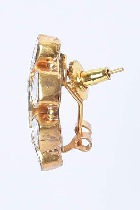 Shop_Moh-Maya By Disha Khatri_Gold Plated Diamonds, Stones Kundan Polki Embellished Stud Earrings _Online_at_Aza_Fashions