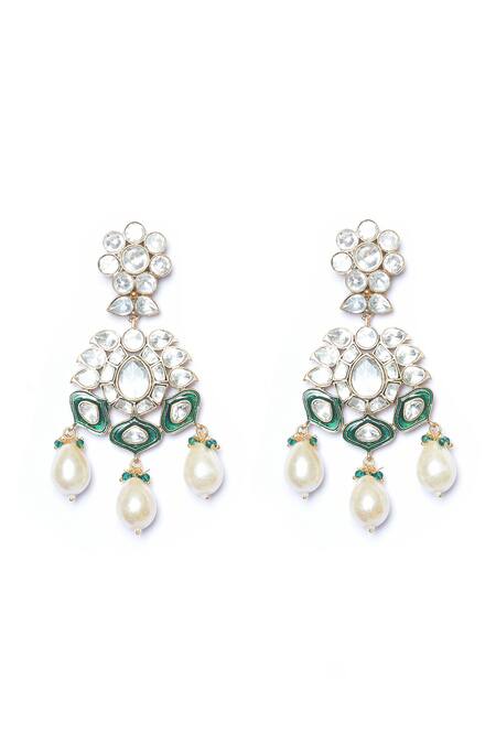 Buy_Moh-Maya By Disha Khatri_Green Pearls, Diamonds Kundan And Embellished Earrings _Online_at_Aza_Fashions